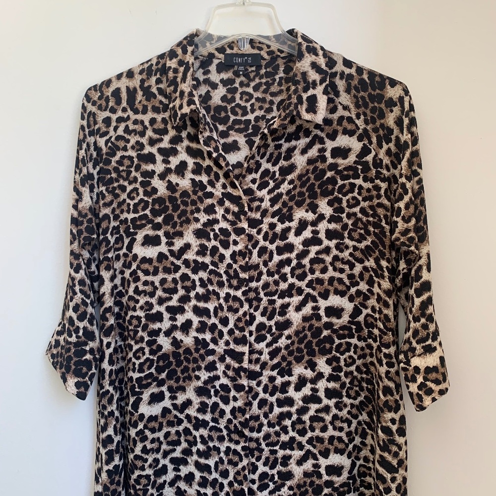 Animal Print Long Sleeve Shirt Dress